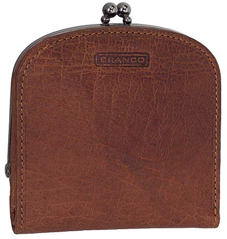 Leder Damen Geldbörse Portemonnaie Geldbeutel Bügelbörse mit Knipser 16771 Farbe Cognac