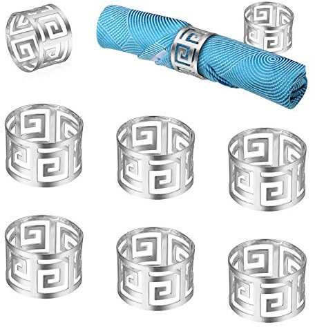 ASFINS Silver Napkin Rings, 8pcs Napkin Holder Serviette Rings Dinner Napkin Buckle Holder for Wedding Banquet Anniversary Party Birthday Festival Baptism Table Decoration