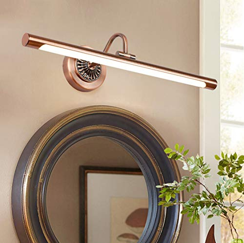 HMAKGG Lámpara Espejo Baño Rustico, Aplique Espejo Baño Vintage Lámpara de espejo Aplique Acrílico para Espejo Muebles de Maquillaje Aparato Montado en la Pared,Bronce Rojo,12W/65.5CM