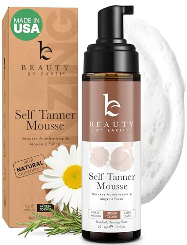 Self Tanner Mousse - USA Made with Natural & Organic Ingredients, Self Tanning Mousse for Dark Fake Tan, Sunless Tanner, Clear & Non Toxic Tanning Foam for Streak Free Finish & Natural Glow