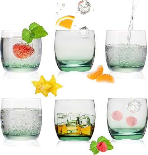 PLATINUX Elegantes vasos de cristal efecto ombré verde, 200 ml (máx. 320 ml), juego de 6 vasos pequeños