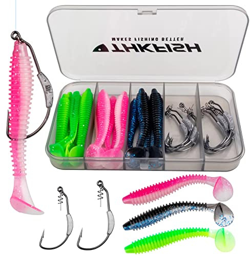 THKFISH Angelhaken Set Angelzubehör Set Drehverschluss Haken Gewichtshaken Swimbait Haken für Schwimmköder Salzwasser Süßwasser 25Stück