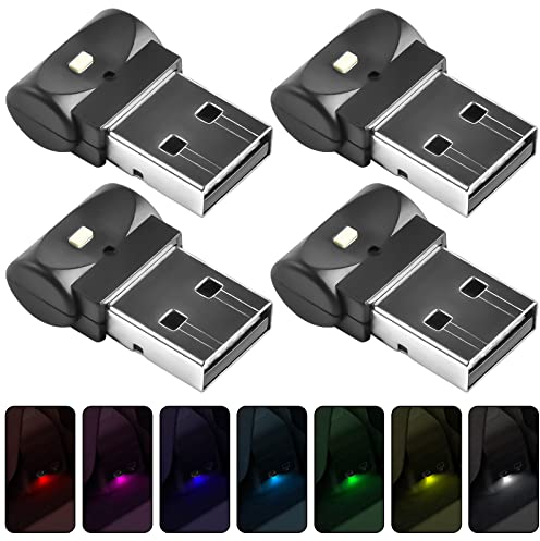 Aicharynic USB Auto LED Innenbeleuchtung - 4 Stück Mini Licht, 6 Farben Einstellbar, Ambientebeleuchtung für Auto, Laptop, Mobile Stromversorgung