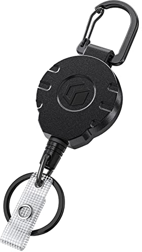 Uniclife Retractable Keychain for Badge Holder Heavy Duty Badge Reel for up to 226 g Strong ABS Casing with Stainless Steel Spring Coil 80 cm Steel Wire Rope Carabiner Clip and Key Ring, 1 Pack