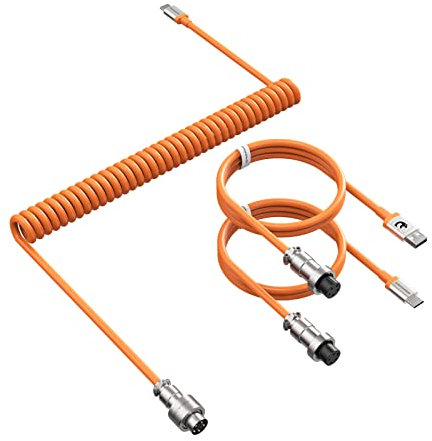 ZIYOU LANG 2 IN 1 Custom Coiled USB C to A and C Cable with Detachable Extendable Double Sleeve Spiral Cable Metal Aviator Connector for Playstation Xbox Keyboard Mouse USB Flash Drive Printer(Orange)