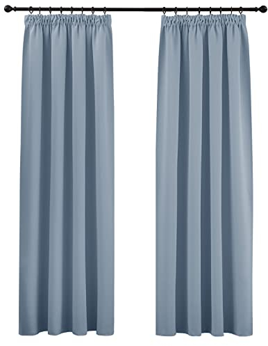 PONY DANCE Verdunkelungsvorhang für Schiene 2er Set H 245 x B 140 cm Spa-blau, Thermo Vorhänge gegen Kälte Blickdichte Gardinen mit Kräuselband für Gardinenschiene Blackout Curtain