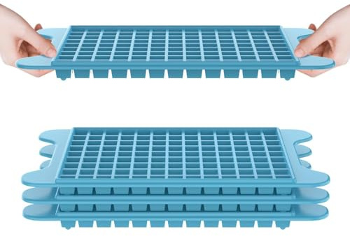 Mini-Eiswürfelform für Gefrierschrank: FDDBI kleine Eiswürfelformen für Gefrierschrank mit Mülleimer – 117 × 4 Stück, leicht zu lösen, Nugget-Eiswürfelform mit Eisbehälter