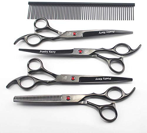 Fellpflegeschere für Haustiere, Schere für Haustiere (7,0 Zoll), Schere, 4-teiliges Fellpflegescheren-Set für Hunde und Katzen, Edelstahl-Friseurscheren-Set für Körper, Gesicht, Ohr, Nase, Pfote