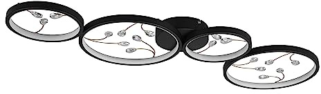 Trio Leuchten LED Deckenleuchte Groovy 642110432, Metall Schwarz matt, Kristallglas, inkl. 37 Watt LED, Switch Dimmer