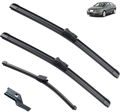 Front Rear Wiper Blades Compatible with VW Passat B6 3C 2006-2011 Windshield Brush Windscreen Window Silicon Wash Delete Cover (Color : Front Rear, Size : LHD)