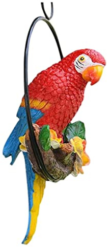 Rachlicy Hanging Papagei Deko Garten Vogel Dekor Harz Papagei Statue Outdoor Dekor Papageien Auf Barsch Garten Skulpturen FüR Gartendekorationen Im Freien Lebende KüNste Garten Ornamente Rot