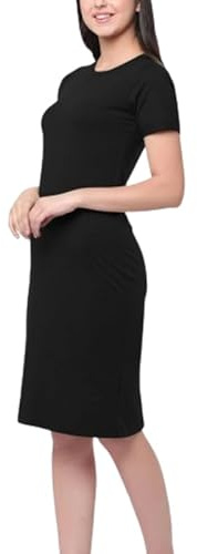 P&R DANCEWEAR LTD Women's Plain Bodycon Short Sleeve Midi/Maxi Dress – Round Neck, Casual & Comfortable Fit(Black, M-L)