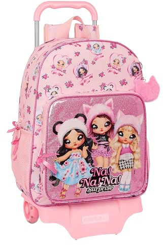 Safta NANANA FABULOUS - Mochila Escolar Grande con Carro, Mochila Niño, Mochila Infantil, Adaptable a Carro, Ideal para Niños en Edad Escolar, Versátil, Calidad y Resistencia, 33x15x42 cm, Color Rosa