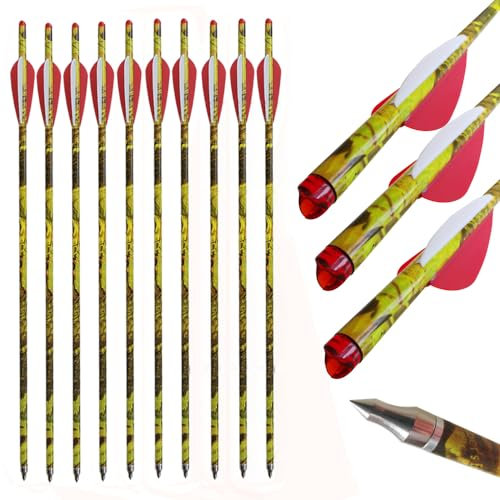 ACCMOS 12 Stück Armbrustpfeile 13.5 16 17 18 20 Armbrustbolzen ID 7.6mm OD 8.8mm Carbon-Pfeil 125 Grain Spitze für Bogenschießen Jagd (Red White, 18inch)
