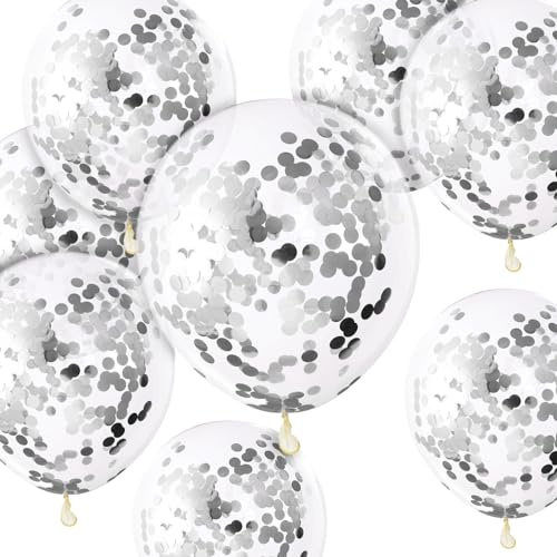 Lot de 50 ballons à confettis argentés en latex épais pour anniversaire, mariage, fête prénatale, anniversaire de mariage, décorations de fête - 30,5 cm
