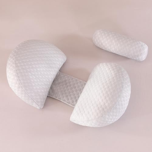 SHANNA Coussin de Grossesse pour Dormir, Coussin d'allaitement, Polyester Oreiller de Grossesse de Soutien du Corps avec Housse Bambou Rafraîchissant Soyeux(Gris & Petit)