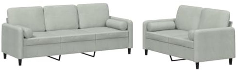 vidaXL Sofagarnitur 2-TLG., Sessel Couch mit Kissen, Sofa Wohnzimmersofa mit Armlehnen, Couchgarnitur Designsofa Sitzmöbel Polstermöbel, Hellgrau Samt