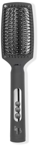 L'ANGE HAIR Le Vite Curve Ceramic Straightening Brush | Heated Straightener Flat Iron for Smooth, Anti Frizz Hair | for All Hair Lengths | Hot Styling Brush for Effortless Straightening (Black)