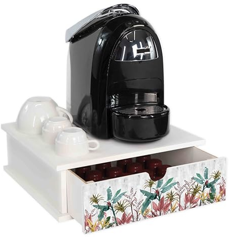 Lupia - Contenitore Cassetto Porta Capsule e Cialde caffè Cassetto ORGANIZER White BANANA LEAVES GREY 33x33 cm in legno per casa, cucina, angolo bar ufficio, multiuso