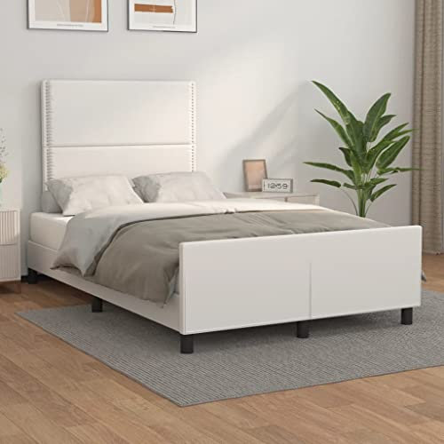 THOYTOUI Bettgestell, Polsterbett Seniorenbett Bettrahmen Betten Geeignet für Mehrbettzimmer Hotel Gästezimmer Wohnung mit Kopfteil Weiß 120x200 cm Kunstleder