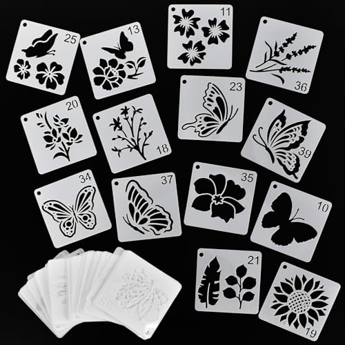 Disnace 64 Stück Schablonen Zeichnen Set, Wiederverwendbar Zeichnungs Schablonen, Tieren und Pflanzen Schablonen Set, DIY Schablonen Malschablonen Blumen Dekorative Schablonen für Scrapbooking, 7.62cm