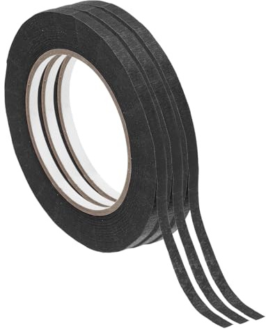 PATIKIL 50m x 0,65cm Krepppapier Klebeband Schwarz, 3 Rollen Universal Maler Kreppband Selbstklebend Malerkrepp Abklebeband für Malerarbeiten Dekoration zum Streichen Lackieren Renovieren