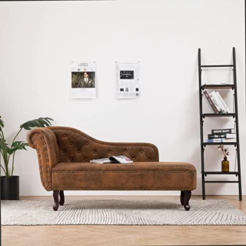 Willood Chaiselongue Recamiere Couch Sofa Sessel Chaise Relaxliege Loungesofa Schlafsofa Liege Liegesessel Schlafcouch Bettsofa Braun Wildleder-Optik