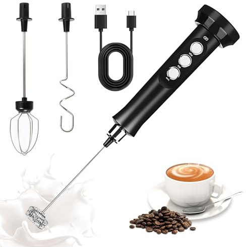 Espumador de leche con 3 batidores, espumador de leche recargable, varilla eléctrica, espumador de leche recargable por USB, espumador de leche para café con leche y capuchino