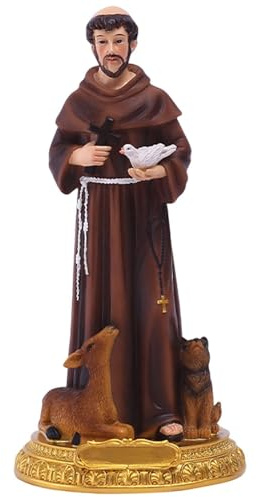 Derwrtup Statue des Heiligen Franziskus von Assisi | Handbemaltes Statuen-Ornament aus Kunstharz,Sammlung klassischer Tonleitern, frommes Geschenk, gebeterfüllte Inspiration, Renaissance-Sammlung