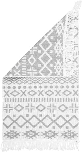 e-floor Teppich für Wohnzimmer Baumwolleteppich | Gewebt | Doppelseitiges Muster | Boho Kelim Teppiche | Teppichläufer | Küchenteppich | Schlafzimmer | Boho Grau | 50x80 cm