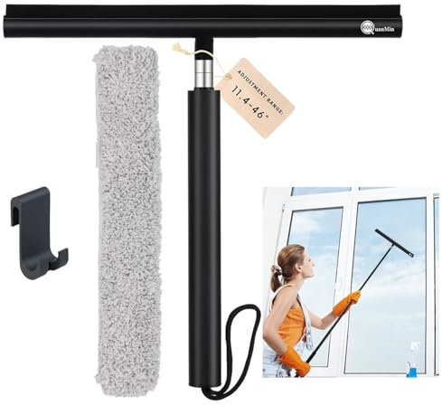 Quanmin Shower Squeegee with Long Handle, Window Squeegee for Home with Telescopic Extension Pole, Retractable Scrubber, Cleaning Floor Shower Squiggy Mirror Tile Shower Glass Car Mop,12 inch