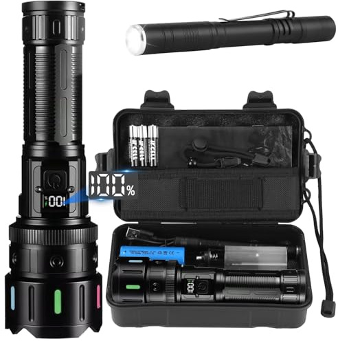 Linternas LED Alta Potencia,1200000 Lúmenes Linterna LED Recargable, Linterna Super Potente Largo Alcance, Linternas Tactica Impermeable, Profesionales Flashlight para Emergencias Camping Regalo