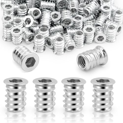 M6x15 Threaded Inserts for Wood, 100Pcs Threaded Inserts, Insert Nuts, Insert for Wooden Furniture, Suitable for Wooden Furniture，Easy Installation, Durable Steel
