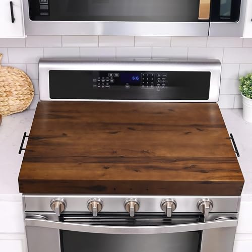 TIDITA Stove Top Covers for Electric Stove 30”x22” (Outer) / 28.9”x20.8” (Inner) - Acacia Wood Noodle Board for Gas Stovetop - Stove Top Covers for Gas Burners, Sink Cutting Board (Walnut color)
