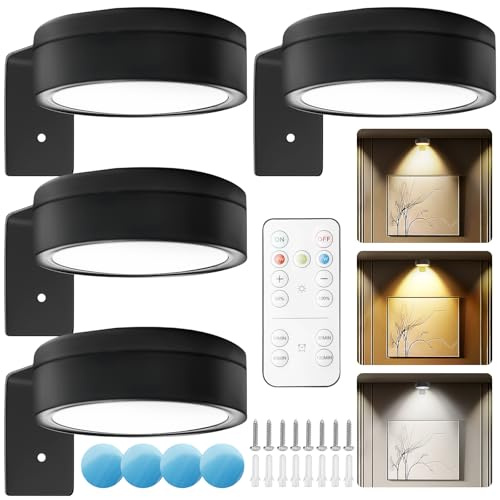 GAOUTO 4 Stück Bilderleuchte Kabellos, Picture Light mit 12 Beleuchtungsfarben, LED Wandleuchten mit Fernbedienung, LED Kunstanzeige Akzent Licht an der Wand für Bilder Dartboard Fotorahmen Portrait