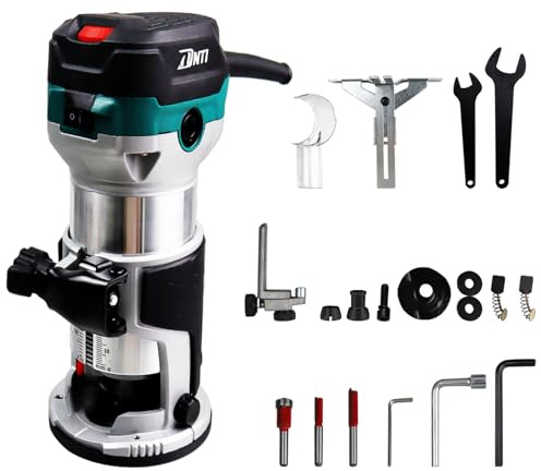 DNTI Electric Hand Palm Router 710W 10000-30000 r/minTrimmer Laminate Wood Working Joiners Tool, 2 x 6.35mm and 8mm Reeds, 6 Variable Speeds, Fixed Base Compact Wood Router