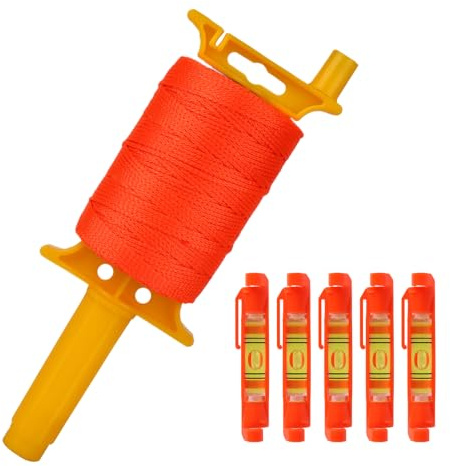 YXSJAS Line String with Handle Construction String with 5 Built in Levels Reloadable Line Reel 540 FT Braided Construction Nylon Str-ing Li-ne for DIY and Gardening Work, Orange
