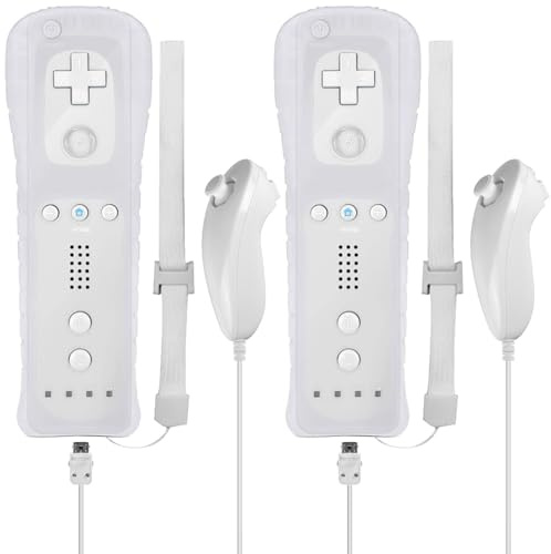 Leikurvo 2er Set Wii-Fernbedienung Gamecontroller, Controller Remote mit Nunchuck Controller für Vernbedinung Remote Plus Ersatz Kontroller Jostick Game Handle für Wii/WiiU Konsole(Weiß)