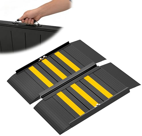 XARILK 58,4 cm Rollstuhlrampe mit Griff, rutschfeste Aluminium-Schwellenrampe, klappbare Rollstuhlrampe für Treppen, Türschwellen, für Rollstühle und Rollator, Tragfähigkeit bis 360 kg