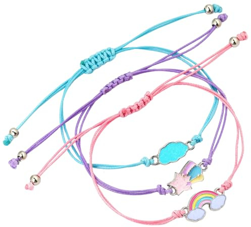 Augesak 3 Pcs Pulseras Niñas, Arcoíris Pulseras Amistad para Niños, Ajustables Trenzada Pulsera para Regalo de Cumpleaños Infantil