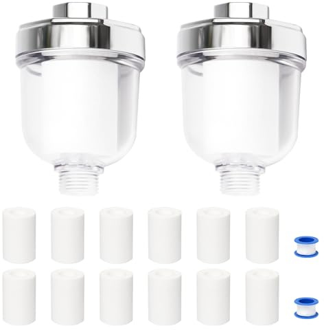Sxutop 2 Stück Duschfilter mit 12 Austauschbaren Filterelementen Shower Filter für 1/2 Anschluss Kalkfilter Dusche Effektiv Beim Filtern von Wasserverunreinigungen Wasserfilter für Dusche Wasserhähne