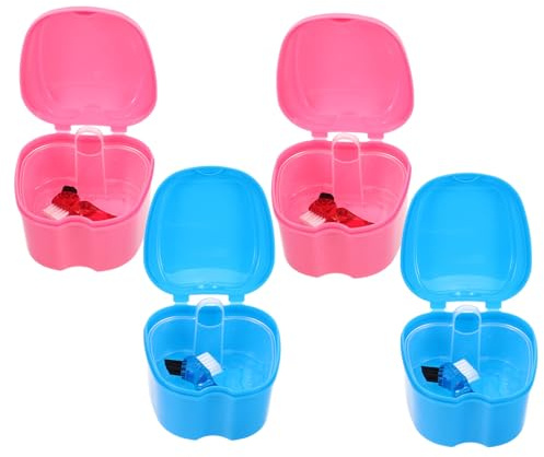 TOYZFRIENDY 4 Pièces Boîte de Rangement pour Dentier avec Bain de Trempage et Passoire Étui Portable pour Appareils Dentaires et Orthodontiques Protection Sécurisée et Nettoyage Facile
