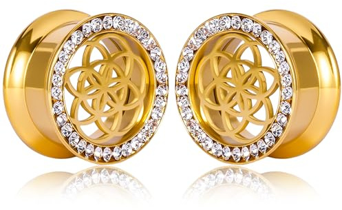 Vankula Ohr Tunnel Plugs 1 Paar Double Flared Flesh Dehner Hohl Blumenform mit zirkon Edelstahl für männer damen Ohrpiercing Dehnschmuck für Ohren 8mm bis 19mm