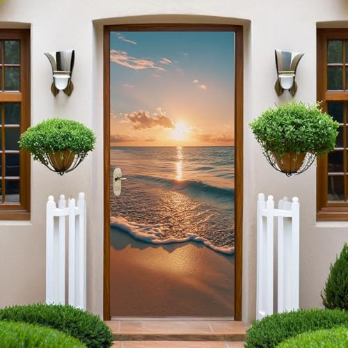 Brown Türtapete Selbstklebend 100x200 cm Sonnenuntergang über dem Meer Türaufkleber Türfolie Türposter Vinyl Aufkleber, für Schlafzimmer Badezimmer Küche Büro Abnehmbare Türdekoration