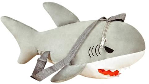 mochila de tiburón de dibujos animados – bolso escolar de peluche con forma de animal, mochila suave y estética para estudiante | Compañero decorativo para el hogar y de transporte funcional