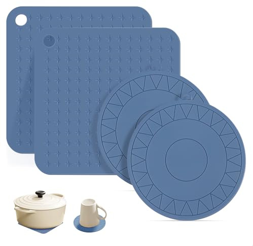 Dessous De Plat, Dessous De Plat Silicone, sous Plat épais, Dessous Plat pour Isoler Les Casseroles, Les Assiettes et Les Couverts, Un Seul Dessous-De-Plat pour Plusieurs Usages, 4 Pièces, Gris
