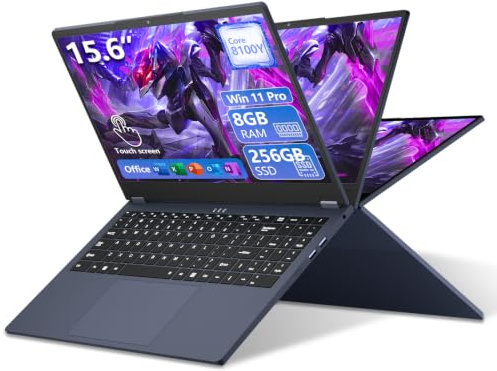Ordinateur Portable 2 en 1 Écran Tactile 15.6 Pouces avec Core i3-8100Y Processeur, PC Portable Win 11 8 Go RAM 256 Go SSD, Laptop 1980*1080 IPS FHD Écran Type-C Mini-HDMI USB 3.0 WIFI5 BT5 Webcam