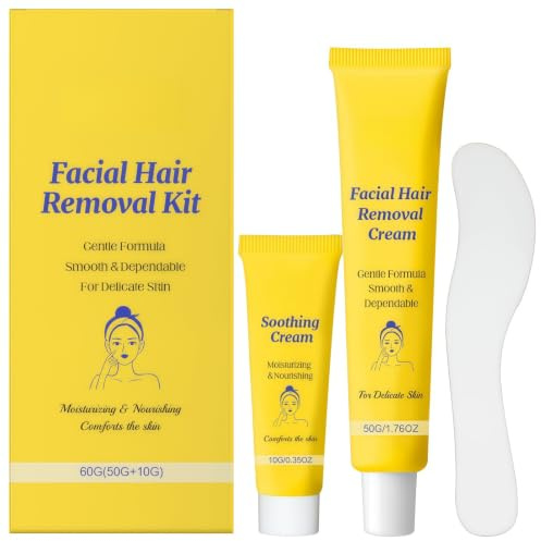 Gentle Hair Remover with Roll-On Serum&Soothing Cream | 5 Min Facial Hair Removal Cream for Women - Safe, Moisturizing & Non-Stimulating Depilatory Kit for Chin,Upper Lip,Cheeks