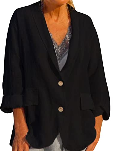 Generisk dam linne blazer sommar lätt, lång blazer sportig elegant, kavaj vår sommarblazer långärmad kavaj med knappar affärsblazer med fickor linneblazer ledig sweatblazer