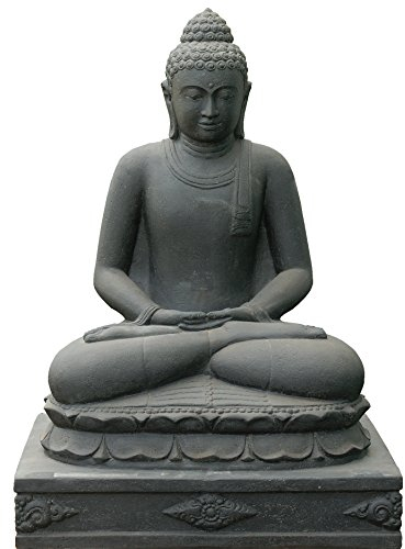 Korb-Outlet XXL Buddha Figur Groß Für Garten Lavastein Grosser Steinbuddha Sitzend Skulptur Steinfigur Gross Frostfest